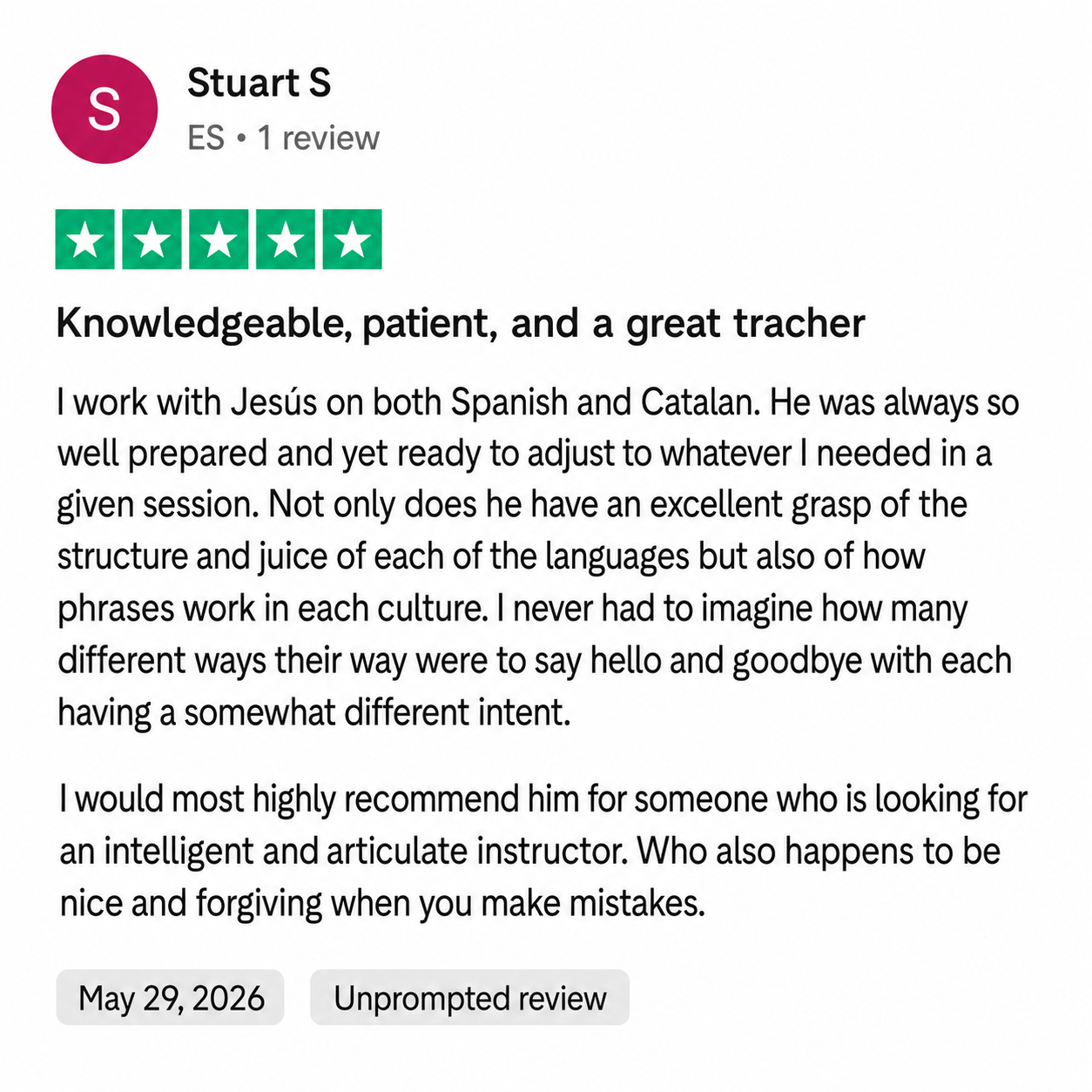 Stuart S — May 2026
